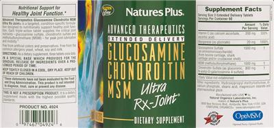 Photo of the Natures Plus Advanced Therapeutics Extended Delivery Glucosamine Chondroitin MSM Ultra Rx-Joint label