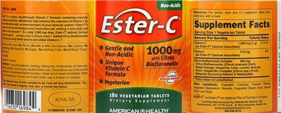 Photo of the American Health Ester-C 1000 mg With Citrus Bioflavonoids label