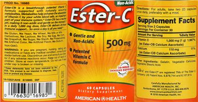 Photo of the American Health Ester-C 500 mg label