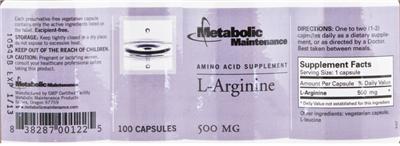 Photo of the Metabolic Maintenance L-Arginine label