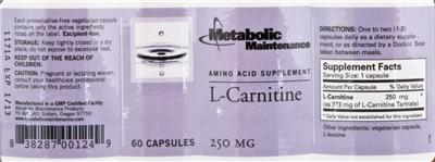 Photo of the Metabolic Maintenance L-Carnitine label