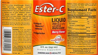 Photo of the American Health Ester-C Liquid With Citrus Bioflavonoids Berry Flavor label