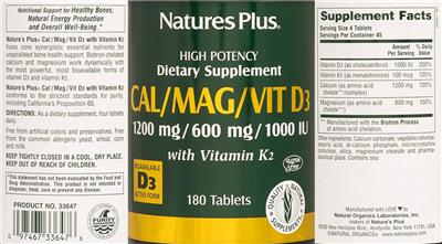 Photo of the Natures Plus Cal/Mag/Vit D3 label