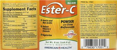 Photo of the American Health Ester-C Powder with Citrus Bioflavonoids label