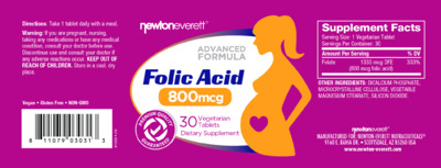 Photo of the NewtonEverett Folic Acid 800 mcg label