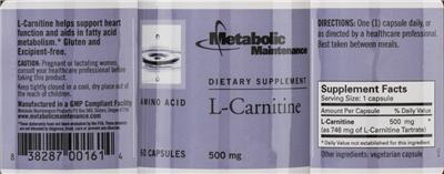 Photo of the Metabolic Maintenance L-Carnitine label