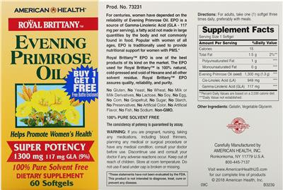 Photo of the American Health Royal Brittany Evening Primrose Oil label