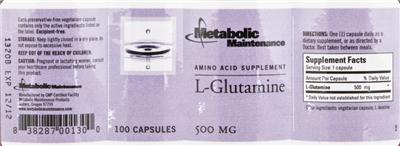 Photo of the Metabolic Maintenance L-Glutamine label