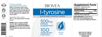 Photo of the BIOVEA L-Tyrosine 500 mg label