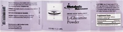 Photo of the Metabolic Maintenance L-Glutamine Powder label