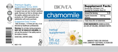 Photo of the BIOVEA Chamomile label