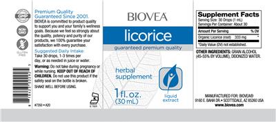Photo of the BIOVEA Licorice label