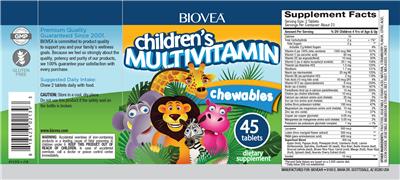 Photo of the BIOVEA Children's Multivitamin Chewables label
