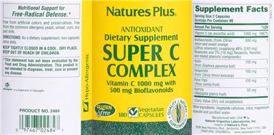 Photo of the Natures Plus Super C Complex label