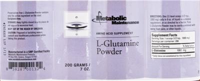 Photo of the Metabolic Maintenance L-Glutamine Powder label