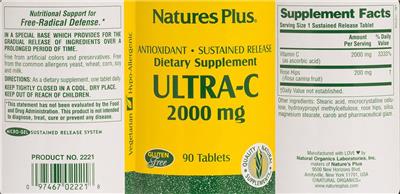 Photo of the Natures Plus Ultra-C 2000 mg label