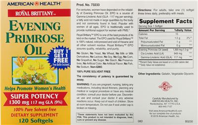 Photo of the American Health Royal Brittany Evening Primrose Oil label