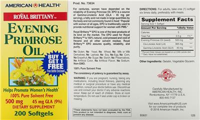 Photo of the American Health Royal Brittany Evening Primrose Oil 500 mg label