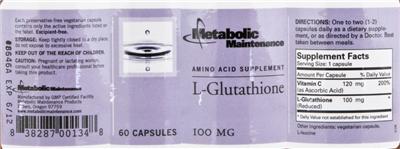 Photo of the Metabolic Maintenance L-Glutathione label