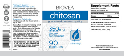 Photo of the BIOVEA Chitosan 350 mg label