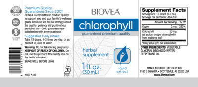 Photo of the BIOVEA Chlorophyll label