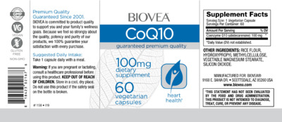 Photo of the BIOVEA CoQ10 100 mg label