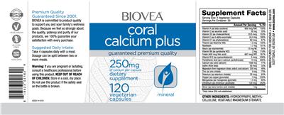 Photo of the BIOVEA Coral Calcium Plus label