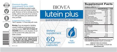 Photo of the BIOVEA Lutein Plus label