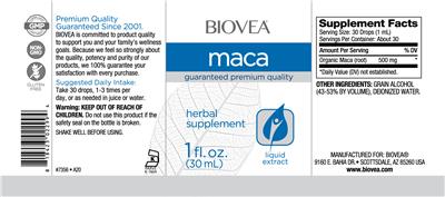 Photo of the BIOVEA Maca label