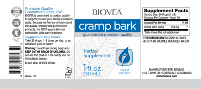 Photo of the BIOVEA Cramp Bark label