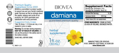 Photo of the BIOVEA Damiana label