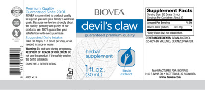Photo of the BIOVEA Devil's Claw label