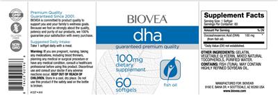 Photo of the BIOVEA DHA 100 mg label