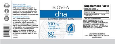 Photo of the BIOVEA DHA 100 mg label