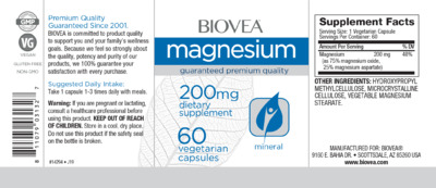 Photo of the BIOVEA Magnesium 200 mg label