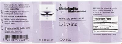 Photo of the Metabolic Maintenance L-Lysine label