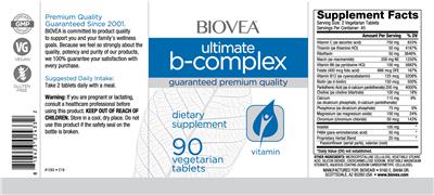 Photo of the BIOVEA Ultimate B-Complex label