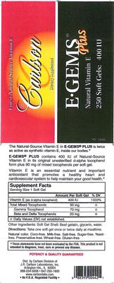 Photo of the Carlson E-Gems Plus label