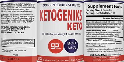 Photo of the nutra4health Ketogeniks Keto label