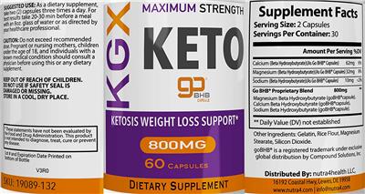 Photo of the nutra4health KGX Keto label
