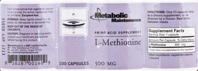 Photo of the Metabolic Maintenance L-Methionine label