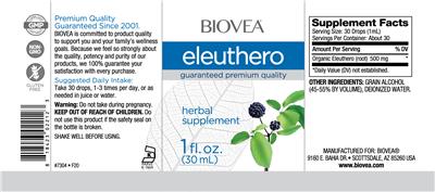 Photo of the BIOVEA Eleuthero label