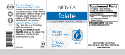 Photo of the BIOVEA Folate label