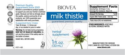 Photo of the BIOVEA Milk Thistle label
