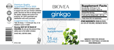 Photo of the BIOVEA Ginkgo label