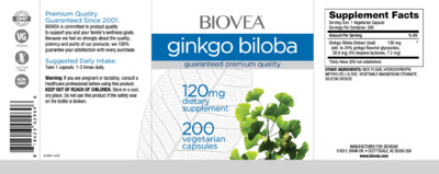 Photo of the BIOVEA Ginkgo Biloba 120 mg label