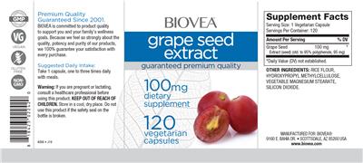 Photo of the BIOVEA Grape Seed Extract 100 mg label