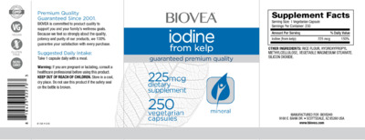 Photo of the BIOVEA Iodine from Kelp 225 mcg label