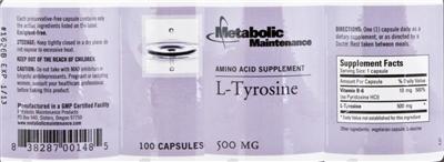 Photo of the Metabolic Maintenance L-Tyrosine label