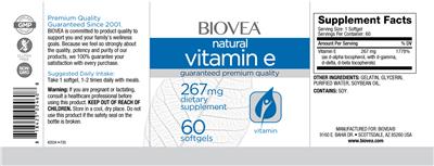 Photo of the BIOVEA Natural Vitamin E 267 mg label